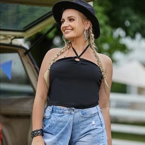 Shein plus size solid tie back halter top